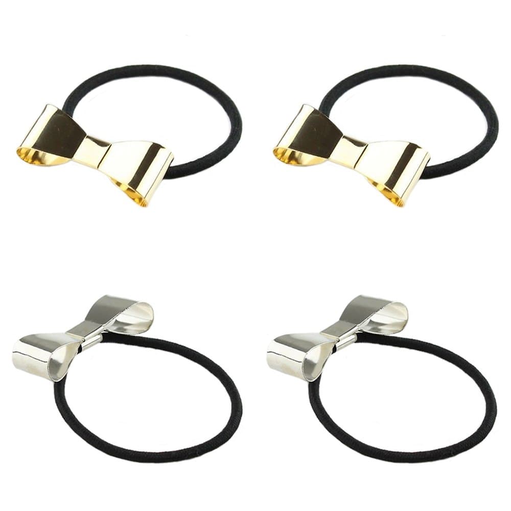 Polytree 4pcs Fashion Punk Polish Metal Bow Tie Hair Band Ponytail Holder Headband