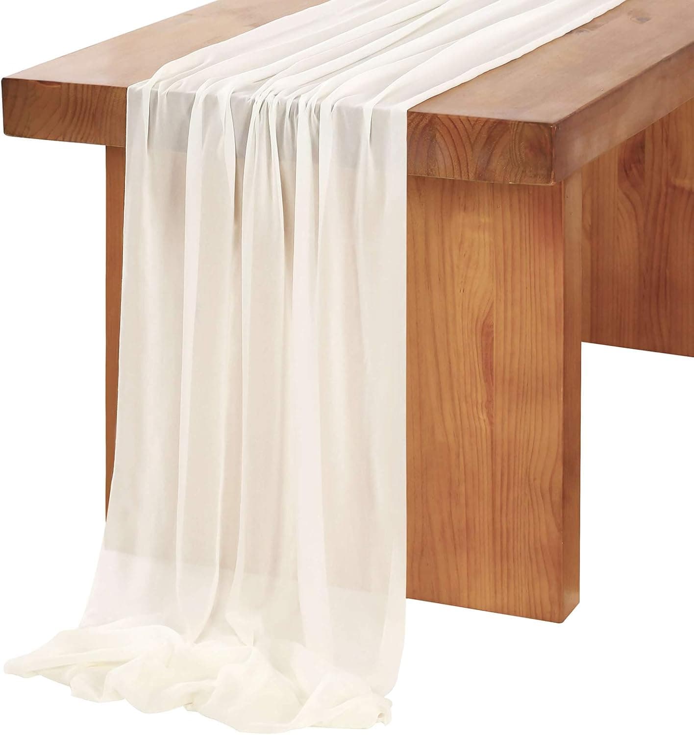 MOKOdecor 15ft Ivory Chiffon Table Runner 29x180 Inches Sheer Wedding Runner Rustic Bridal Party Decorations