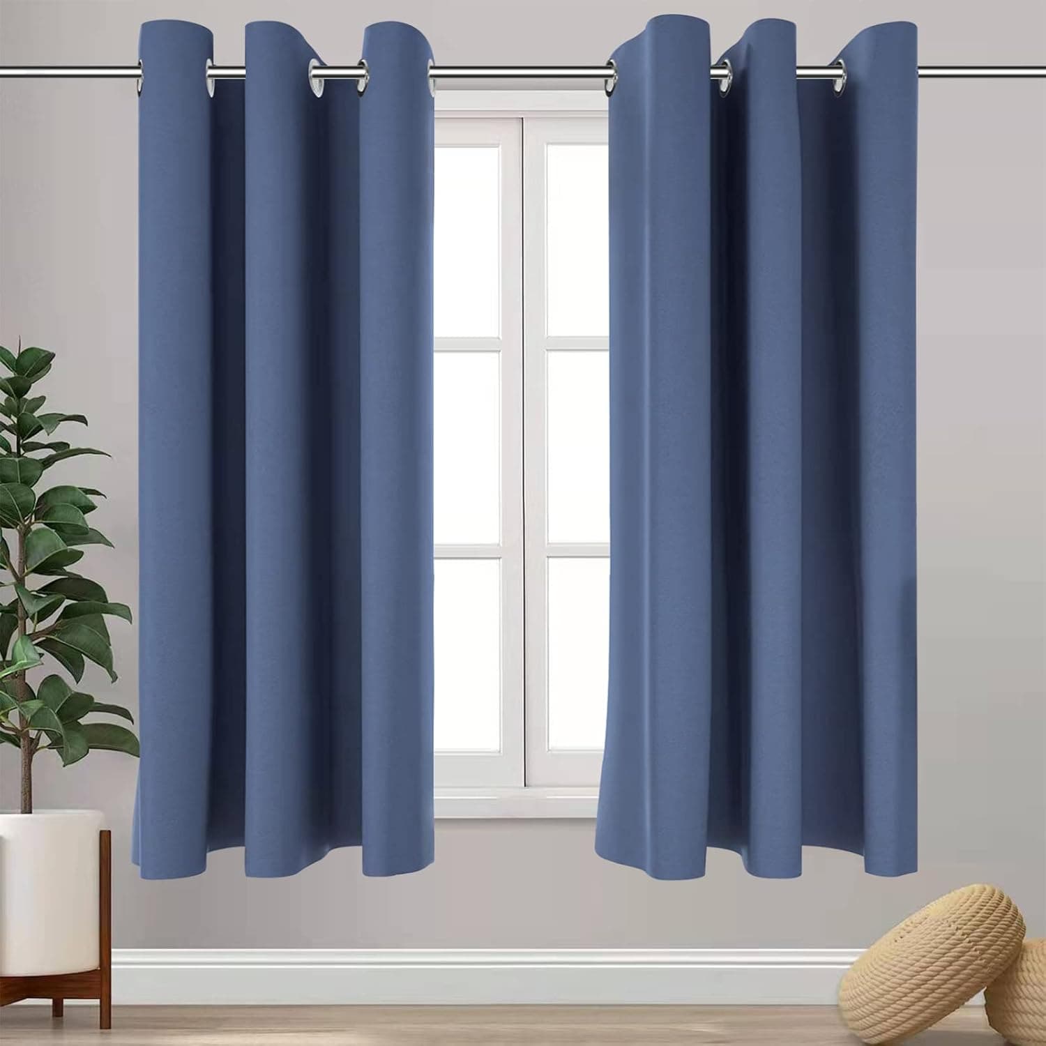 ILAVANDE Blue Curtains,Room Darkening Curtains,Blue Blackout Curtains for Bedroom,Curtains 63 Inch Length 2 Panels,Grommet Thermal Insulated Light Blocking Curtains for Living Room(42x63 Inch,Blue)