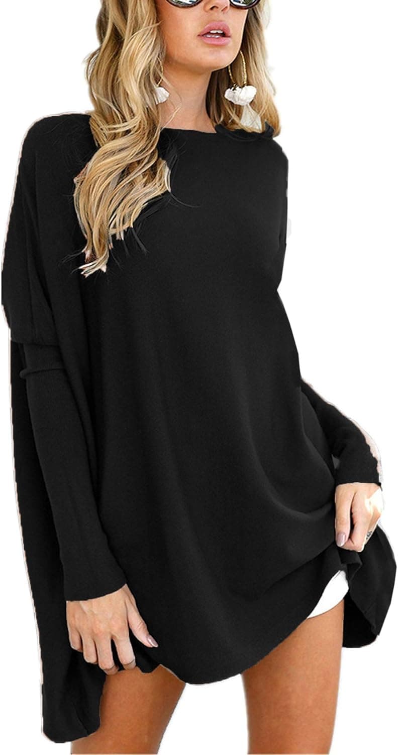 Beyove Womens Batwing Sweaters for Women Oversized Off The Shoulder Tops Long Sleeve Pullover Knit Jumper Black M