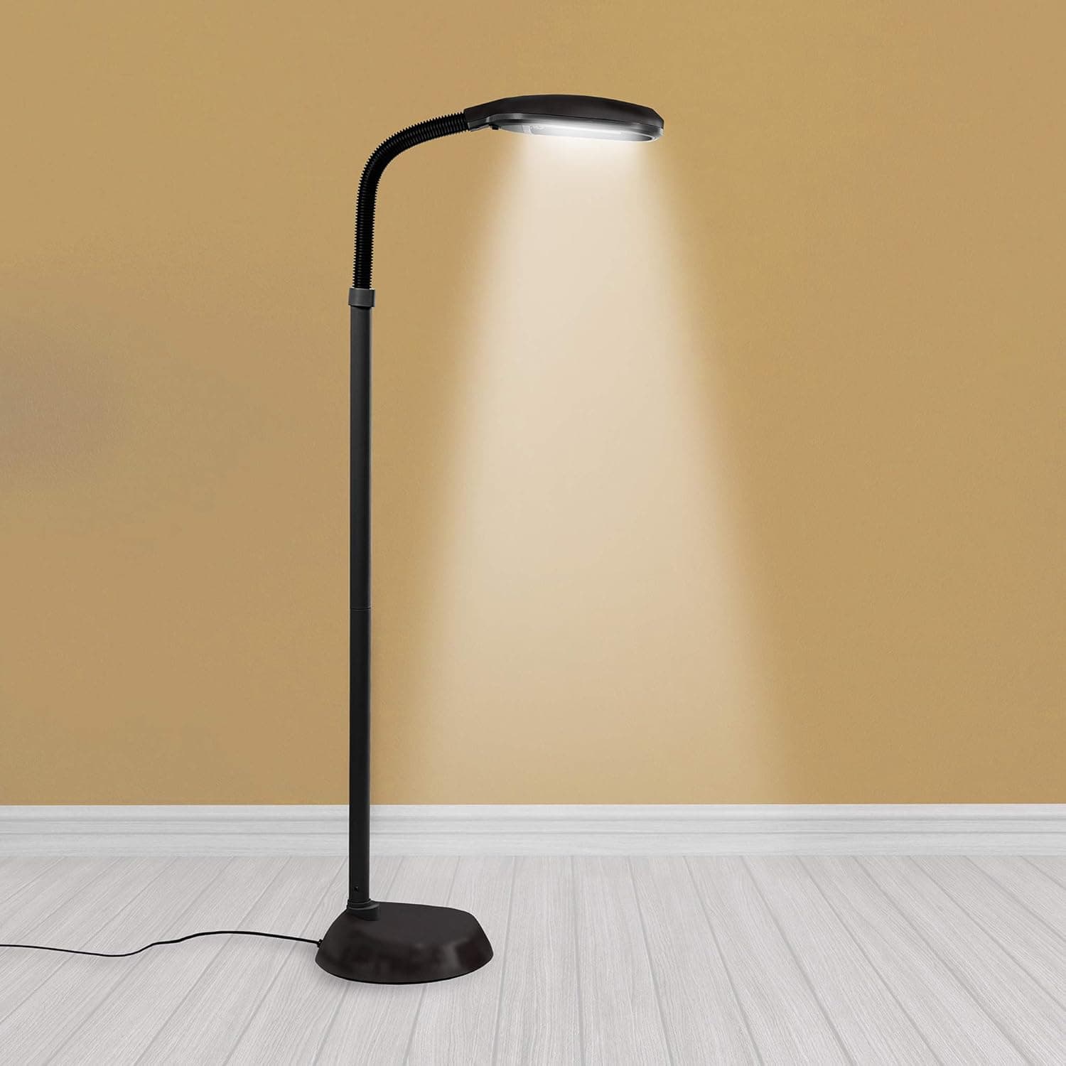 Kenley Natural Daylight Lamp - Floor Standing Reading Task Light - 27-watt Full Spectrum White Bright Sunlight Torchiere for Living Room, Bedroom or Office - Adjustable Gooseneck Arm - Black