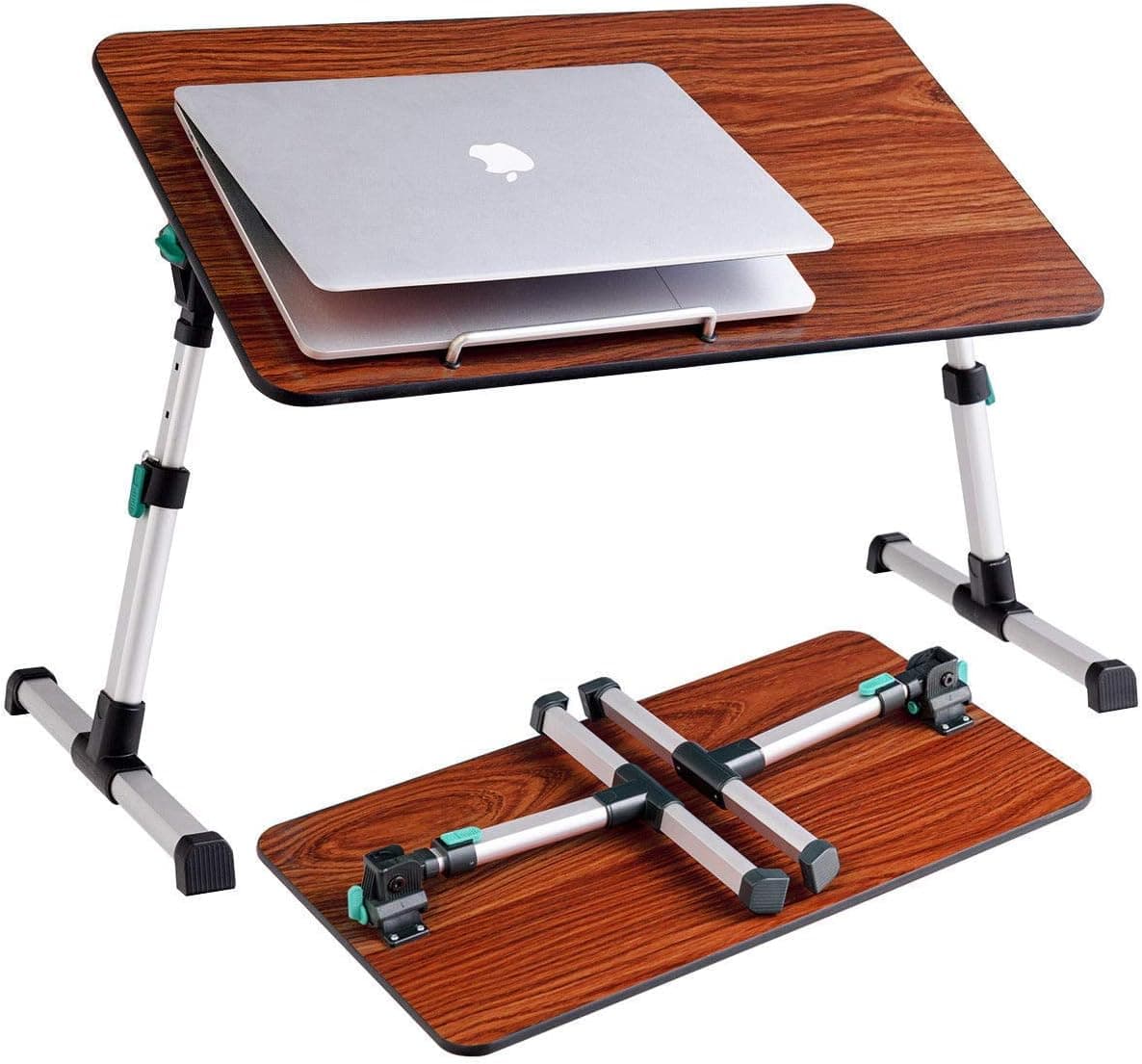 GOFLAME Laptop Desk with Foldable Legs, Height and Angle Adjustable Bed Tray Table, Portable Free Standing Notebook Stand, Breakfast Serving Tray for Home and Office (Walnut)