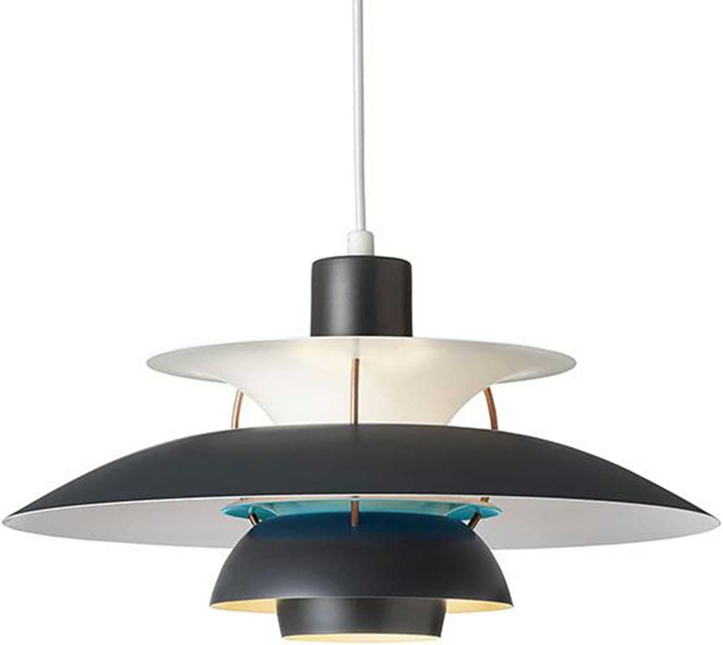 SXFuture PH5 Pendant Light with LED Bulb, Modern Chandelier Danish Pendant Lamp, Minimalist UFO Ceiling Lighting for Living Room Dining Room Kitchen Restaurant, Black