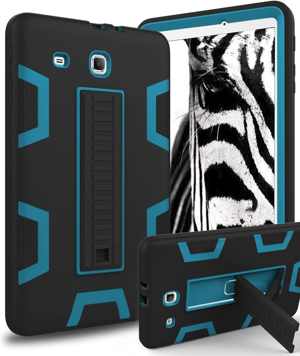 Samsung Galaxy Tab E 9.6 Case,XIQI Three Layer Hybrid Rugged Heavy Duty Shockproof Anti-Slip Case Full Body Protection Cover for Tab E Nook 9.6 inch(SM-T560),Black/Bule