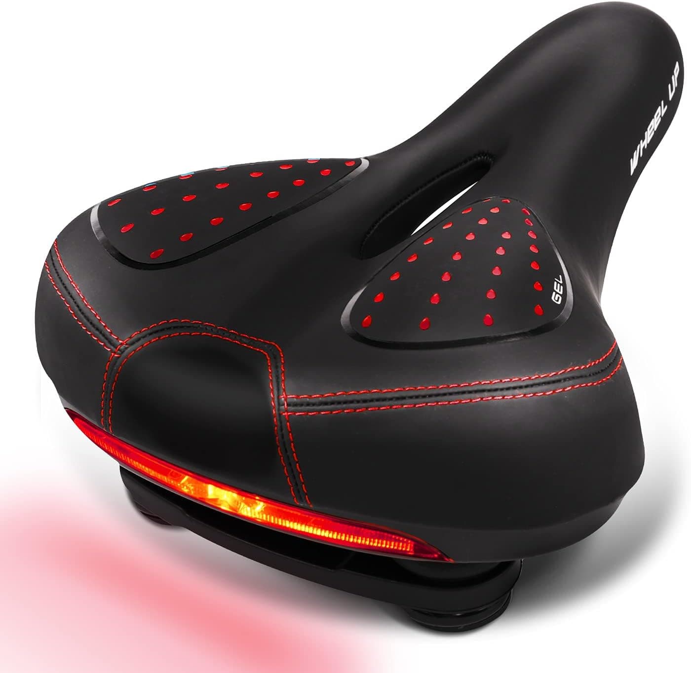 W WHEEL UP Gel Bike Seat with Light - Bike Seat Cushion for Men Women Comfort, Memory Foam Bike Saddle Fits for City/Road/Cruiser/Spinning Bikes Bicycle Accessories, Waterproof, Shock Absorbing