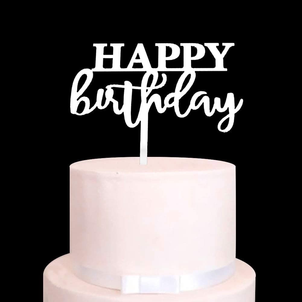 Happy Birthday Cake Topper Acrylic Birthday Party Decors Mirror Silver
