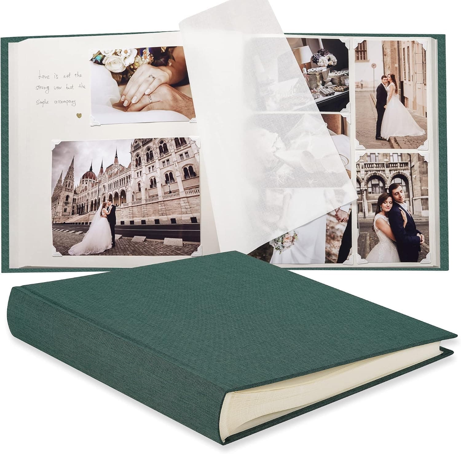 Pssoss Large DIY Scrapbook Photo Album 100 pages with Writing Space for 3x5 4x6 5x7 6x8 8x10 Pictures for Baby Wedding Family Children Anniversary Photo Album (Dark Green)