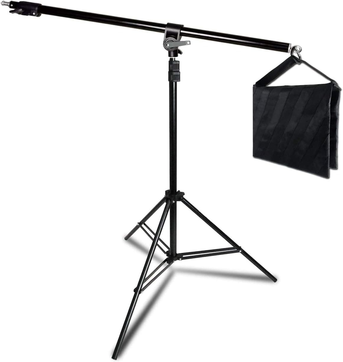 LimoStudio Photo Video Studio Boom Stand Kit with Light Stand Tripod, Adjustable Boom Arm Bar for Reflector Holder, and Black Heavy Duty Saddlebag Sand Bag with 18 lb Capacity, AGG2737