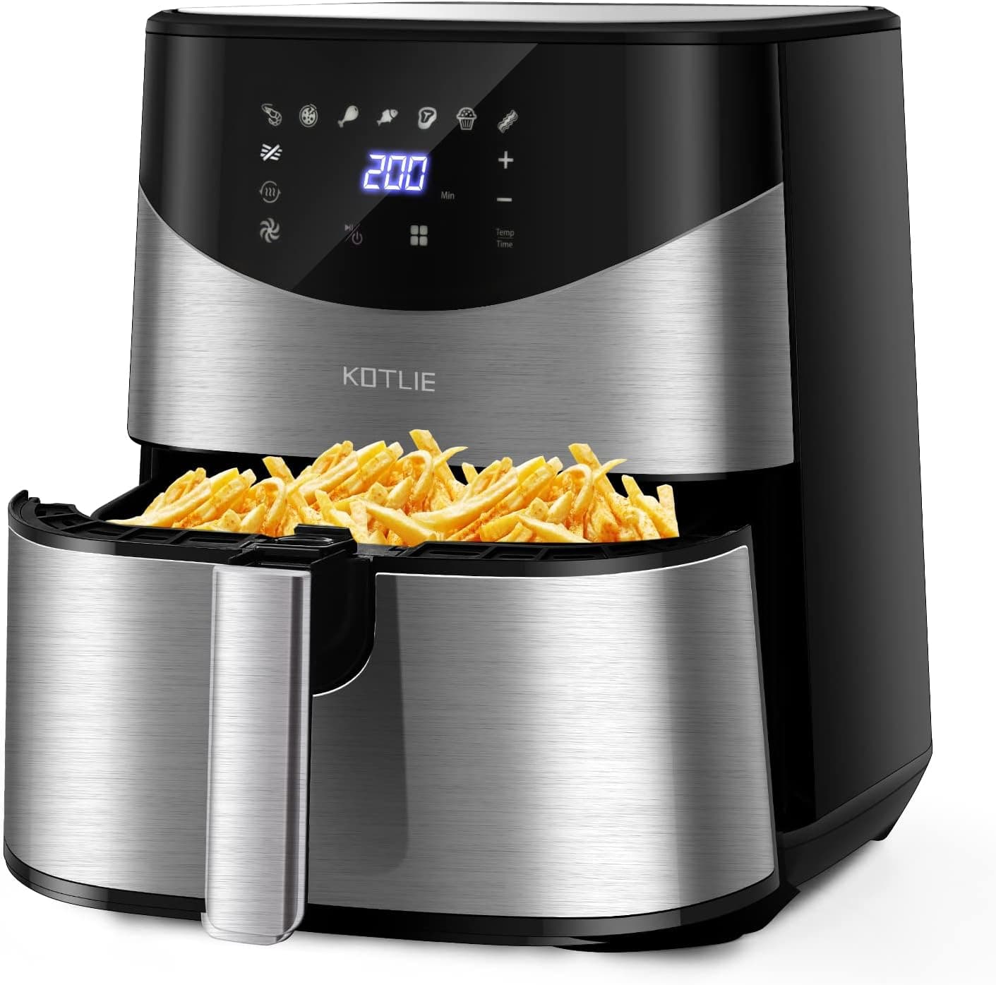 7 in 1 Large Air Fryer 5.3QT, KOTLIE 1700W Digital Touch Screen Air Fryers Cookers with Nonstick Basket, Stainless Steel Electric Hot Airfryer Oven with 10 Cooking Functions, XL Healthy