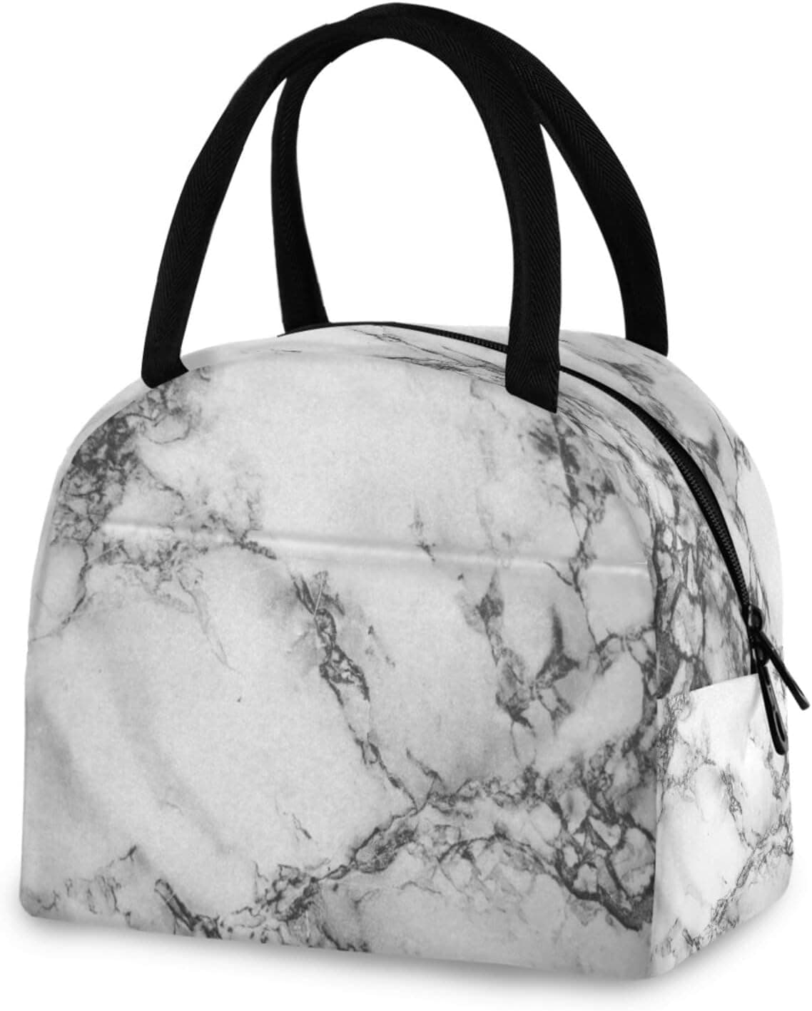 ZZKKO Marble Black and White Lunch Bag Box Tote Organizer Lunch Container Insulated Zipper Meal Prep Cooler Handbag For Women Men Home School Office Outdoor Use