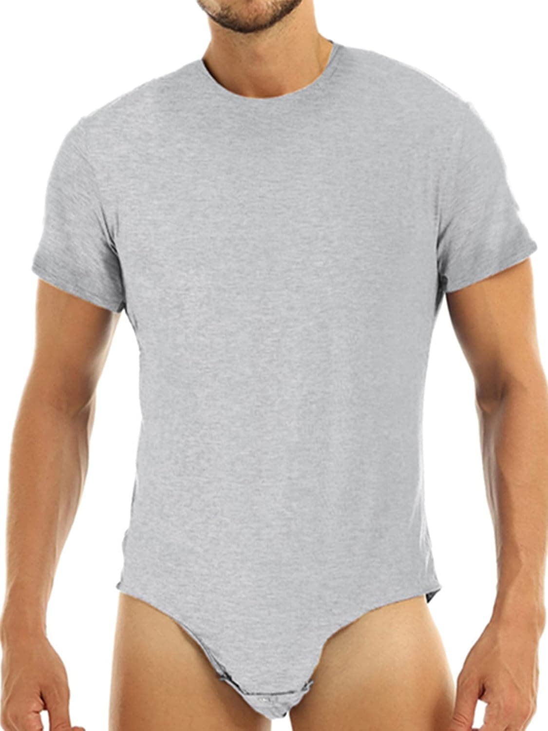 Freebily Men's Short Sleeve Press Botton Crotch Shirt Pajamas Bodysuit Undershirts Leotard Top