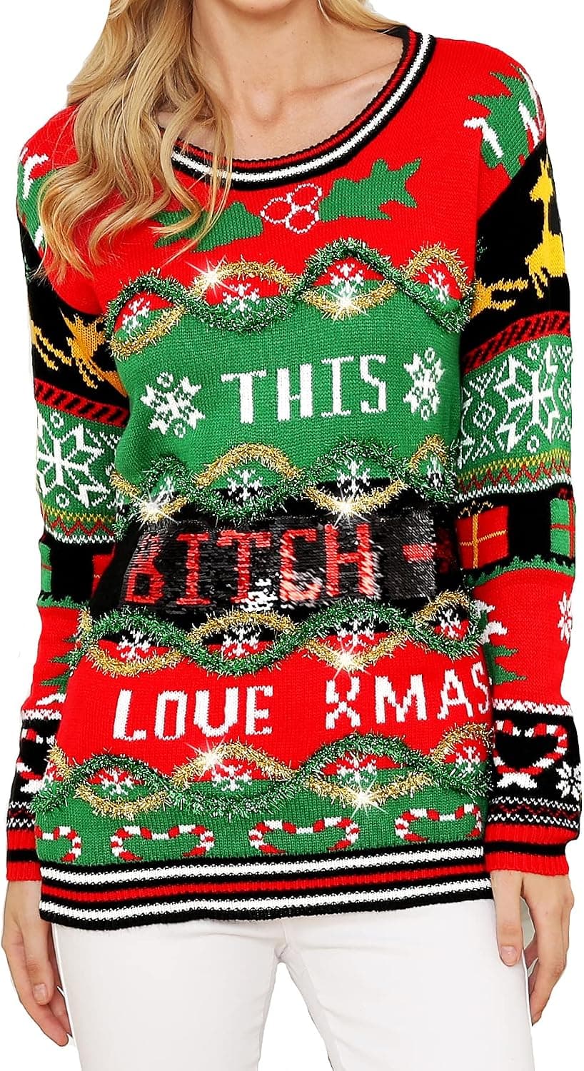 v28 Varied Ugly Christmas Sweater for Women Merry Reindeer Shirt Knit Sweaters
