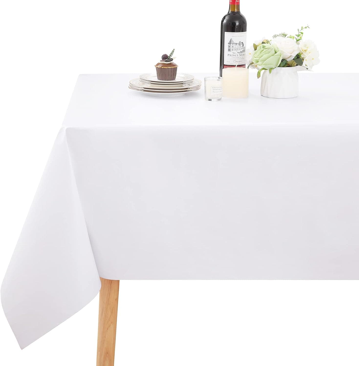 homing Rectangle Vinyl Tablecloth, 100% Waterproof Spillproof Plastic Table Cloth, Wipe Clean Table Cover for Dining Table, Buffet Parties and Camping (White, 60" x 84")