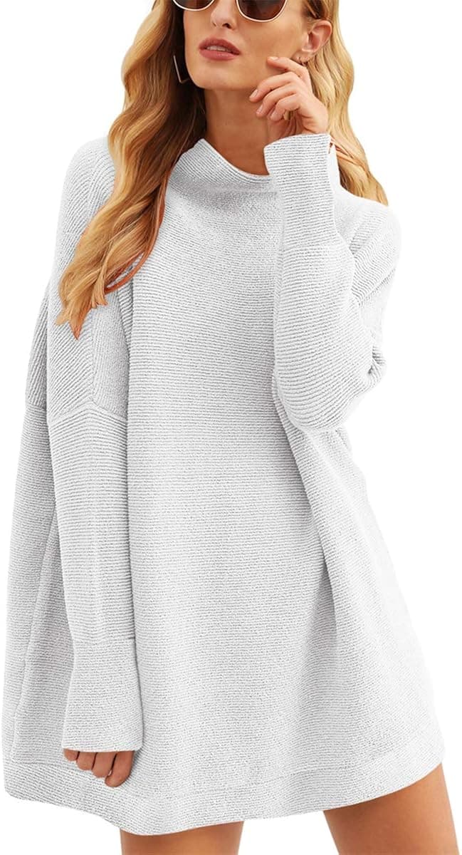 Calbetty Womens Turtleneck Batwing Sleeve Chunky Knit Pullover Sweater Tops Casual Oversized Tunic Sweaters