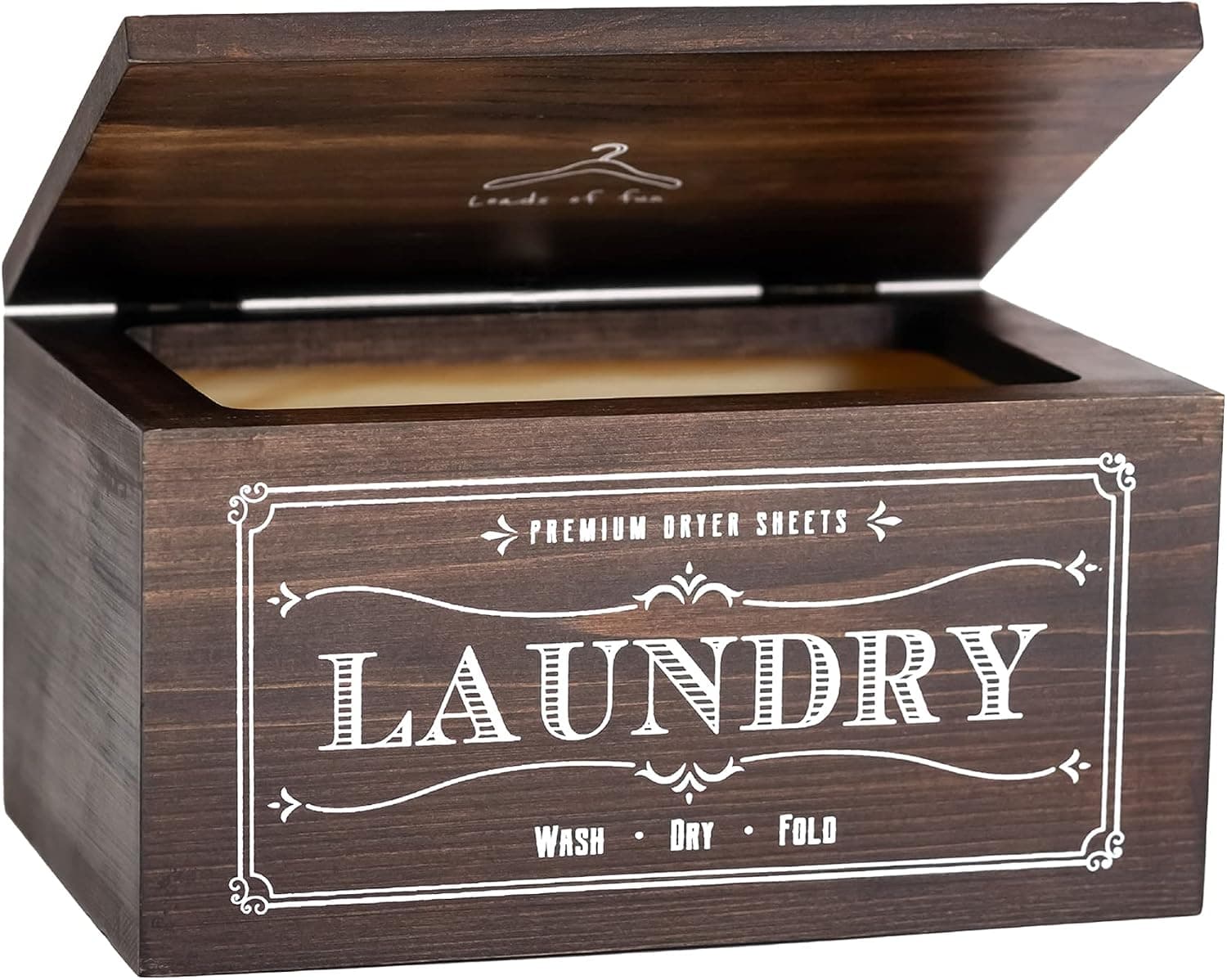 LifeLAZA Dryer Sheet Dispenser with Hinged Lid, Wooden Dryer Sheet Holder for Fabric Softener Sheets, Farmhouse Rustic Container Storage Box for Laundry Room Decor (Dark Brown)