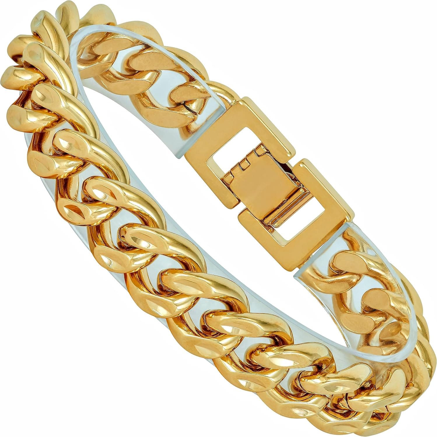 LIFETIME JEWELRY 14mm Diamond Cut Miami Curb Cuban Link Bracelet 24k Gold Plated