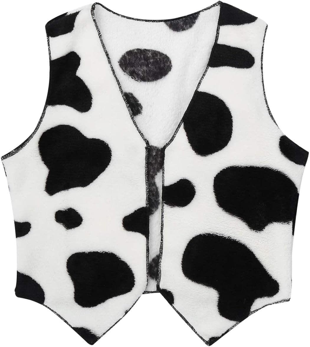 Venjoe Kids Toddler Cowboy Cowgirl Costume for Halloween Holiday Dress up Suit Sleeveless Cow Printed Vest Waistcoat Top