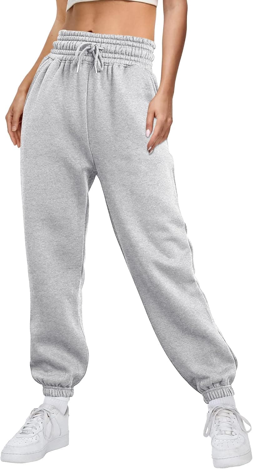AUTOMET Women’s High Waisted Sweatpants Baggy Fleece Lined Lounge Pants Comfy Wide Leg Drawstring Joggers with Pockets