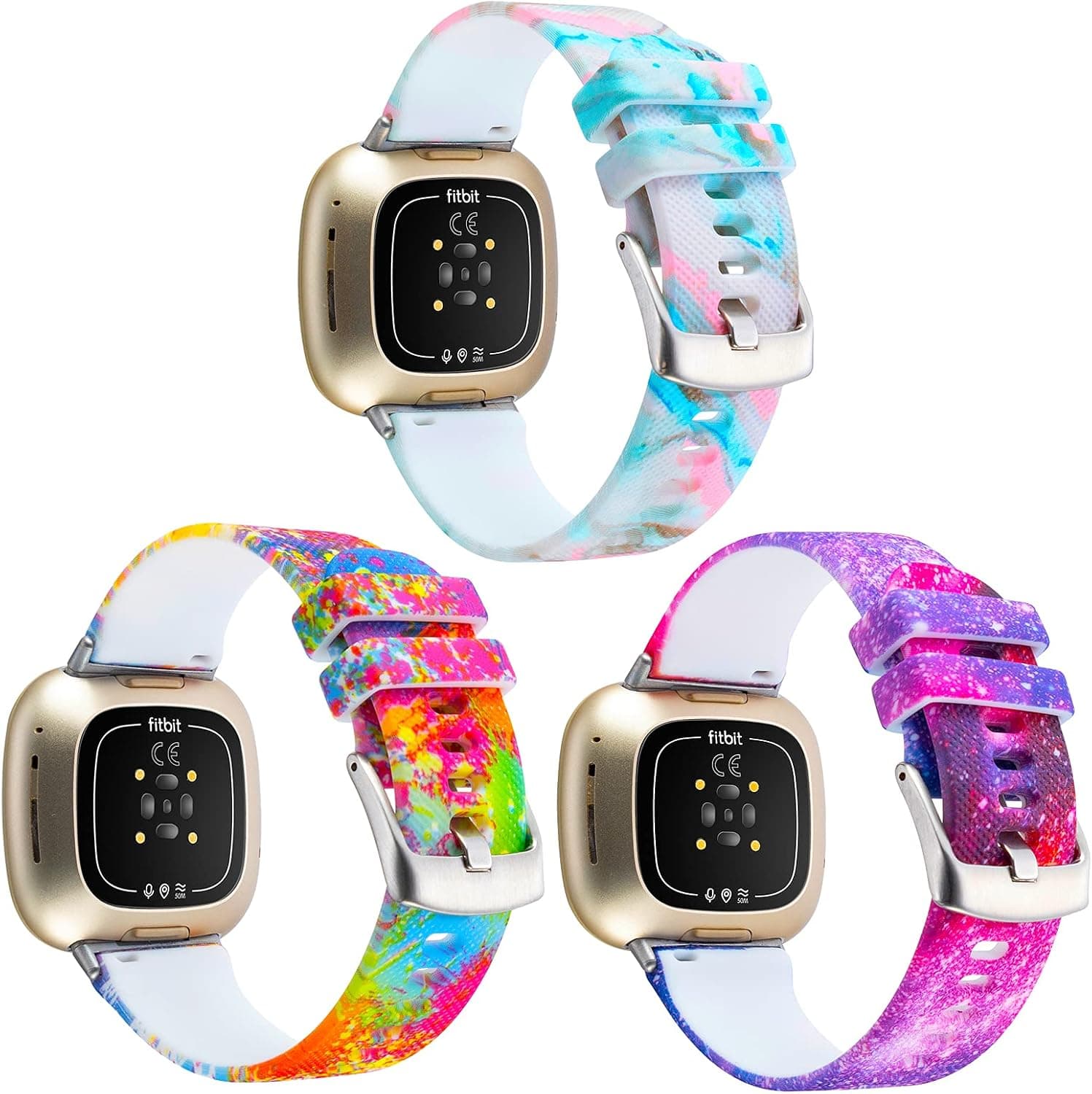 3-Pack Sport Bands Compatible with Fitbit Sense/Versa 3, Classic Soft Silicone Replacement Wristband Strap for Women Men