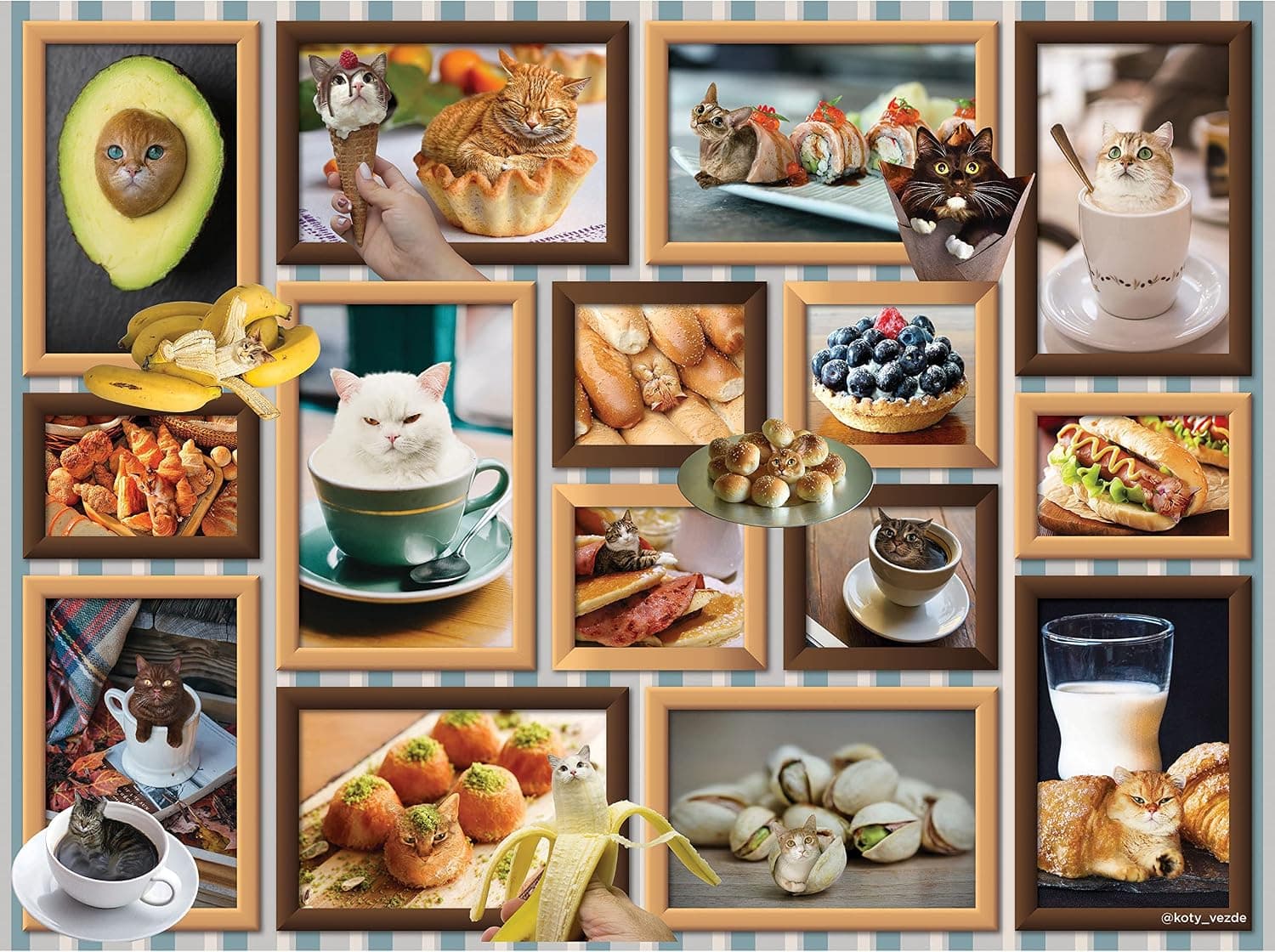 1000 Pieces Puzzle for Adults Cats are Everywhere Foodie Cats Collage 27X20 Funny Jigsaw by KI Puzzles