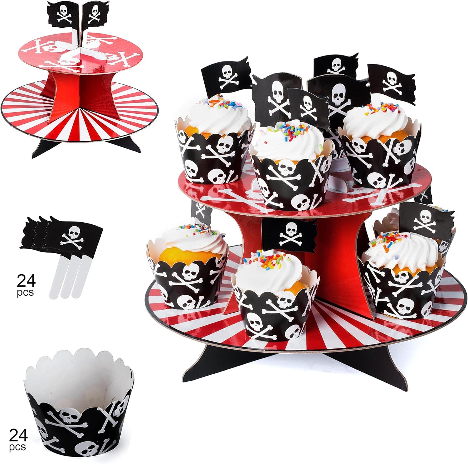 Pirate Party Supplies – Pirate Baking Supplies - Pirate Cupcake Stand, Cupcake Wrappers & Cupcake Toppers - Pirate Themed Party Supplies by Tigerdoe
