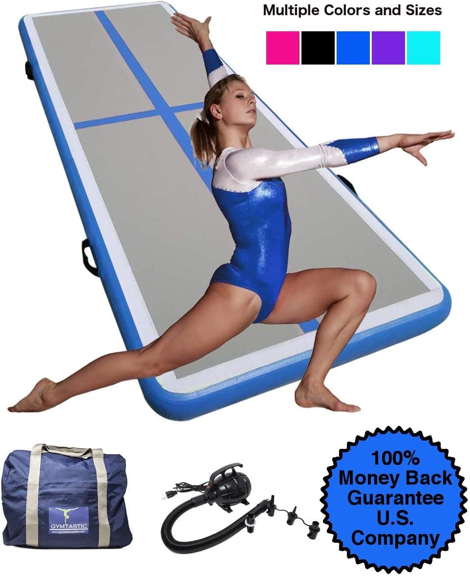 Professional Inflatable Practice Mat Tumbling Air Track for Gymnasts, Free Runners (Parkour), Stunt Artists, Cheerleaders, and Martial Artists for Easy Home Use or Gym Use (Blue)
