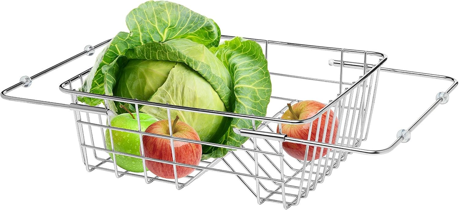 MyGift 9 Slot Stainless Steel Adjustable in-Sink Dish Drainer, Kitchen Drying Basket Rack