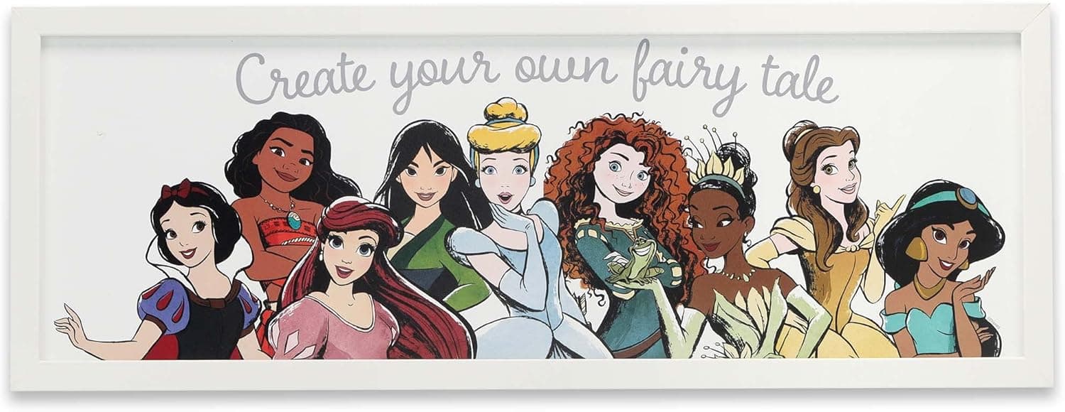 Open Road Brands Disney Princess Create Your Own Fairytale Framed Wood Wall Decor - Featuring Cinderella, Belle, Ariel and More