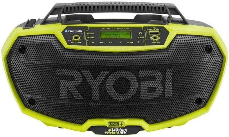 Ryobi P746 One+ 18-Volt Lithium Ion / AC Dual-Powered AM/FM Stereo System with USB and Bluetooth Technology (Battery, Charger, and Extension Cord Not Included / Radio Only)