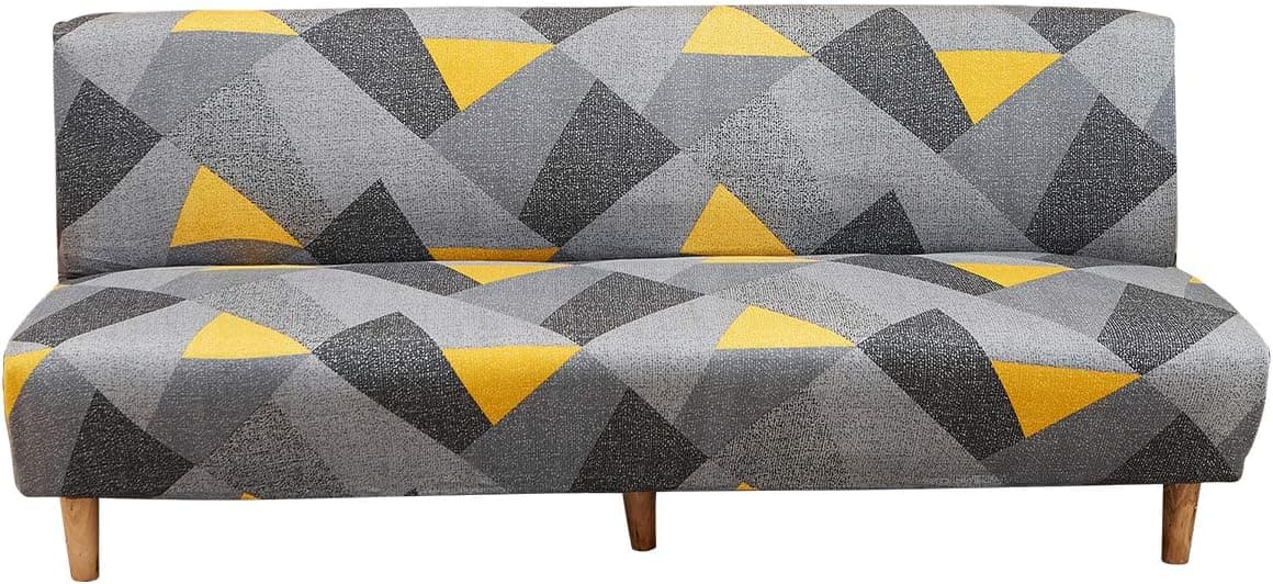 MIFXIN Armless Futon Slipcover Folding Sofa Cover Stretch Elastic Couch Furniture Protector for Foldable Futon Sofa Bed Without Armrests (Yellow Black)
