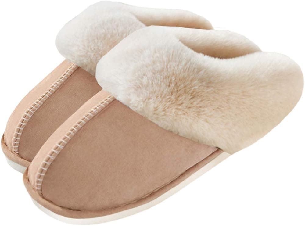 SOSUSHOE Women Fluffy Slippers Faux Fur Memory Foam Slip On House Slippers Comfortable Soft and Warm House Shoes for Indoor Outdoor