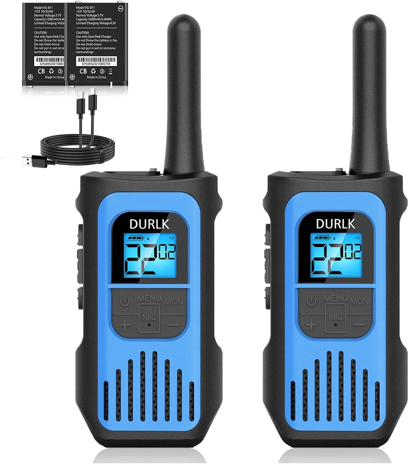 Rechargeable Walkie Talkies 2 Pack, Walkie Talkies for Kids Adults Long Range FRS Walky Talky Two-Way Radios with 22 Channels FRS VOX LCD Display for Camping Hiking Cruise Ships