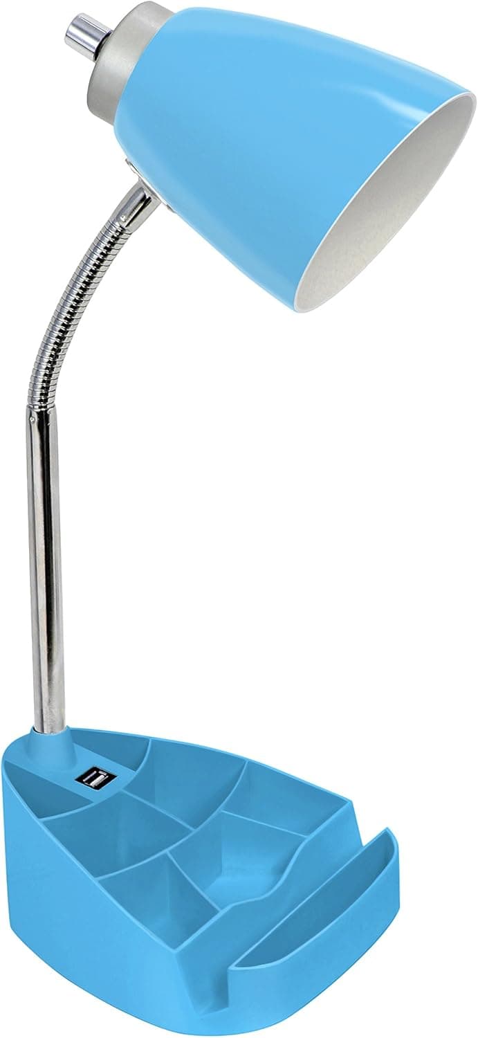 Limelights LD1056-BLU Gooseneck Organizer Desk Lamp with iPad Tablet Stand Book Holder and USB Port, Blue