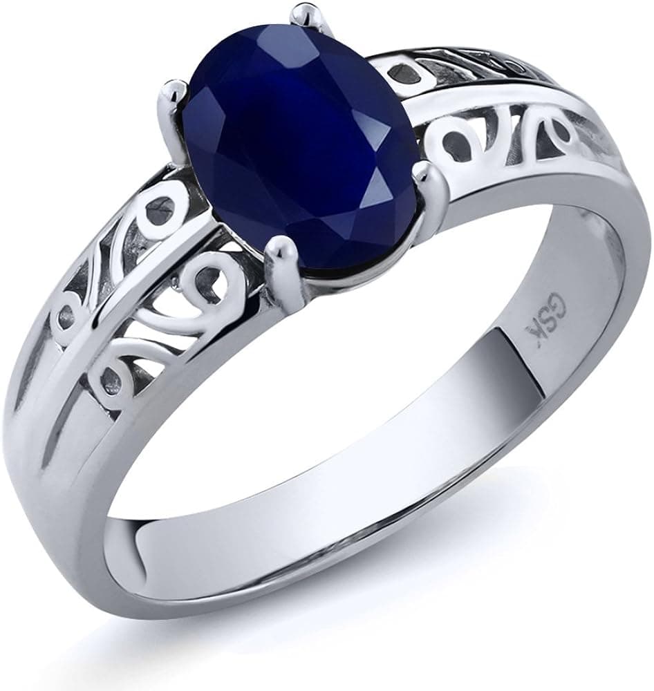 Gem Stone King Blue Sapphire 925 Sterling Silver Women's Ring 1.79 Ct Oval 8x6mm Center, Gemstone Birthstone (Size 9)