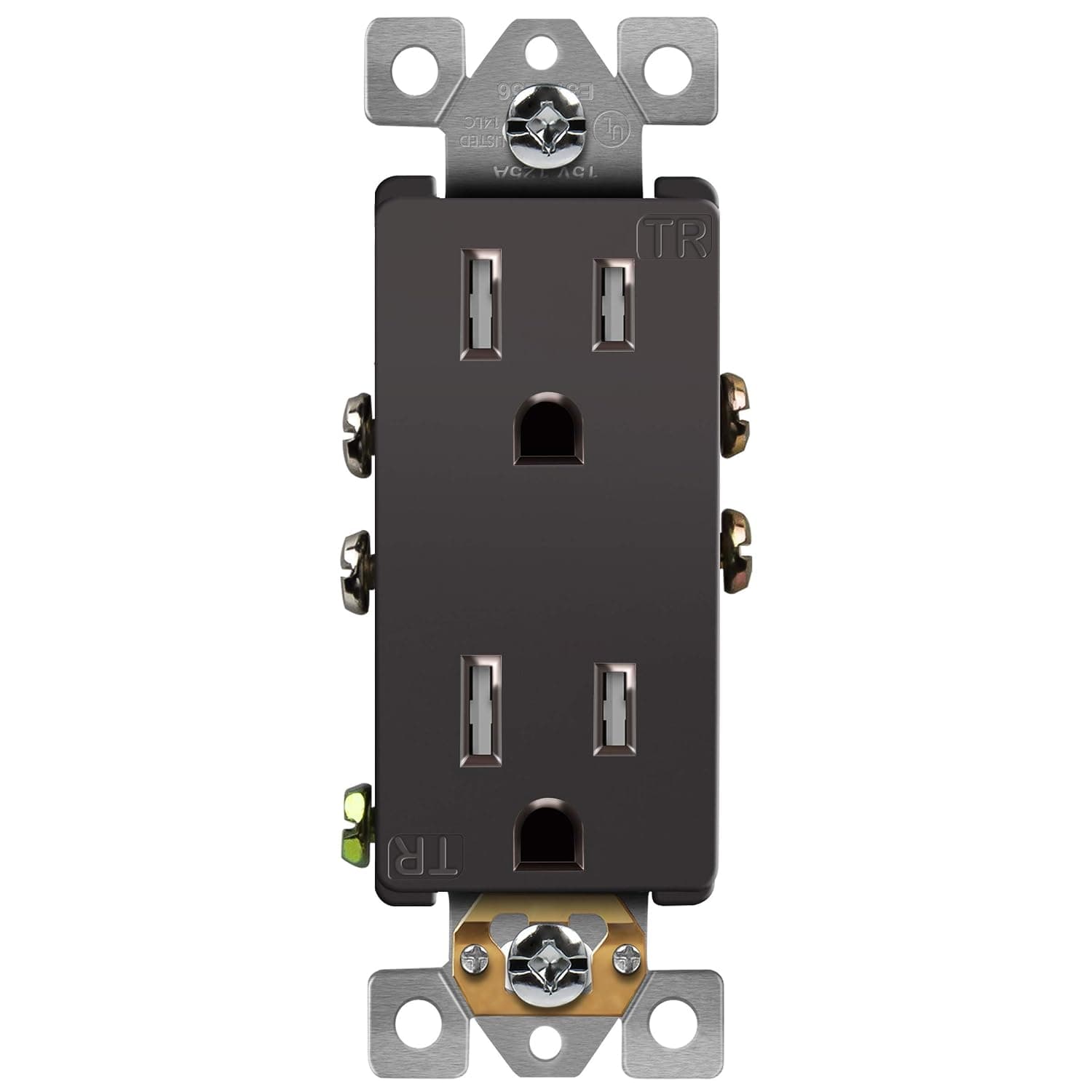 ENERLITES, Dark Bronze Elite Series Decorator Receptacle Outlet Child Safe Tamper-Resistant, Self-Grounding, 2-Pole, Residential Grade, 15A 125V, UL Listed, 61501-TR-DB