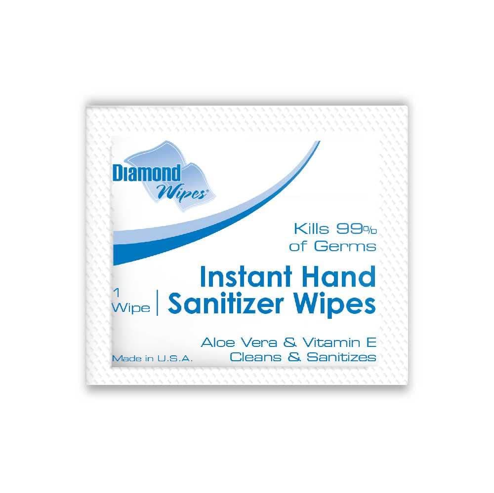 Diamond Wipes, Instant Hand Sanitizer Wipes, 65% Alcohol Wipes, 1000 ct 6 x 5 inches Individually Packed Hand Wipes with Vitamin E and Aloe Vera