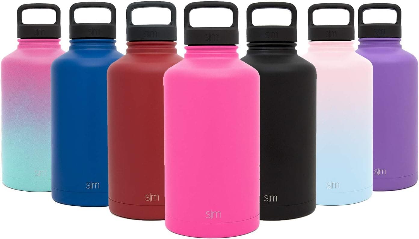Simple Modern 64 Ounce Summit Water Bottle - Large Stainless Steel Half Gallon Flask +2 Lids - Wide Mouth Double Wall Vacuum Insulated Pink Leakproof -Malibu