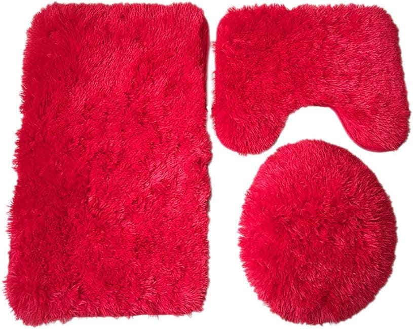 XIZHI 3 Piece Bathroom Rug Set,Bath Rug, Contour Mat, Lid Cover Non-Slip with Rubber Backing,Red Bathroom Mat,Solid Luxury Bath Mat