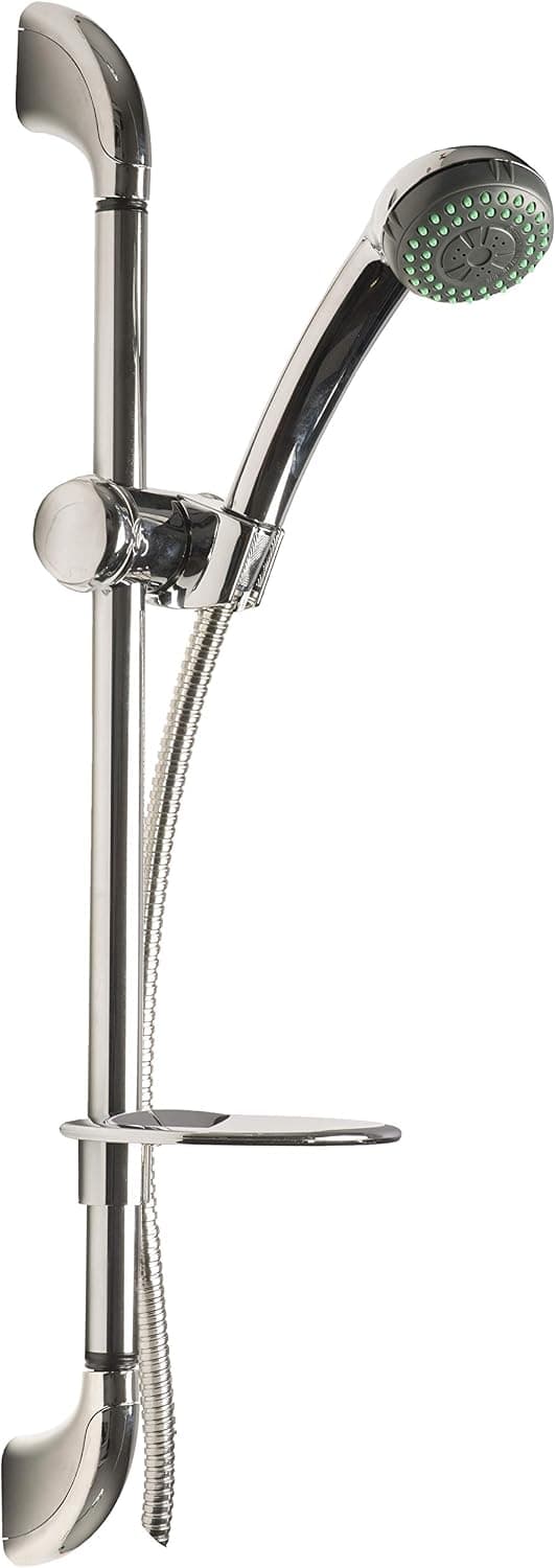 Builders Shoppe 4210CP Brass Slide Bar with Adjustable Height Massage Hand Held Shower and Soap Dish Chrome Finish