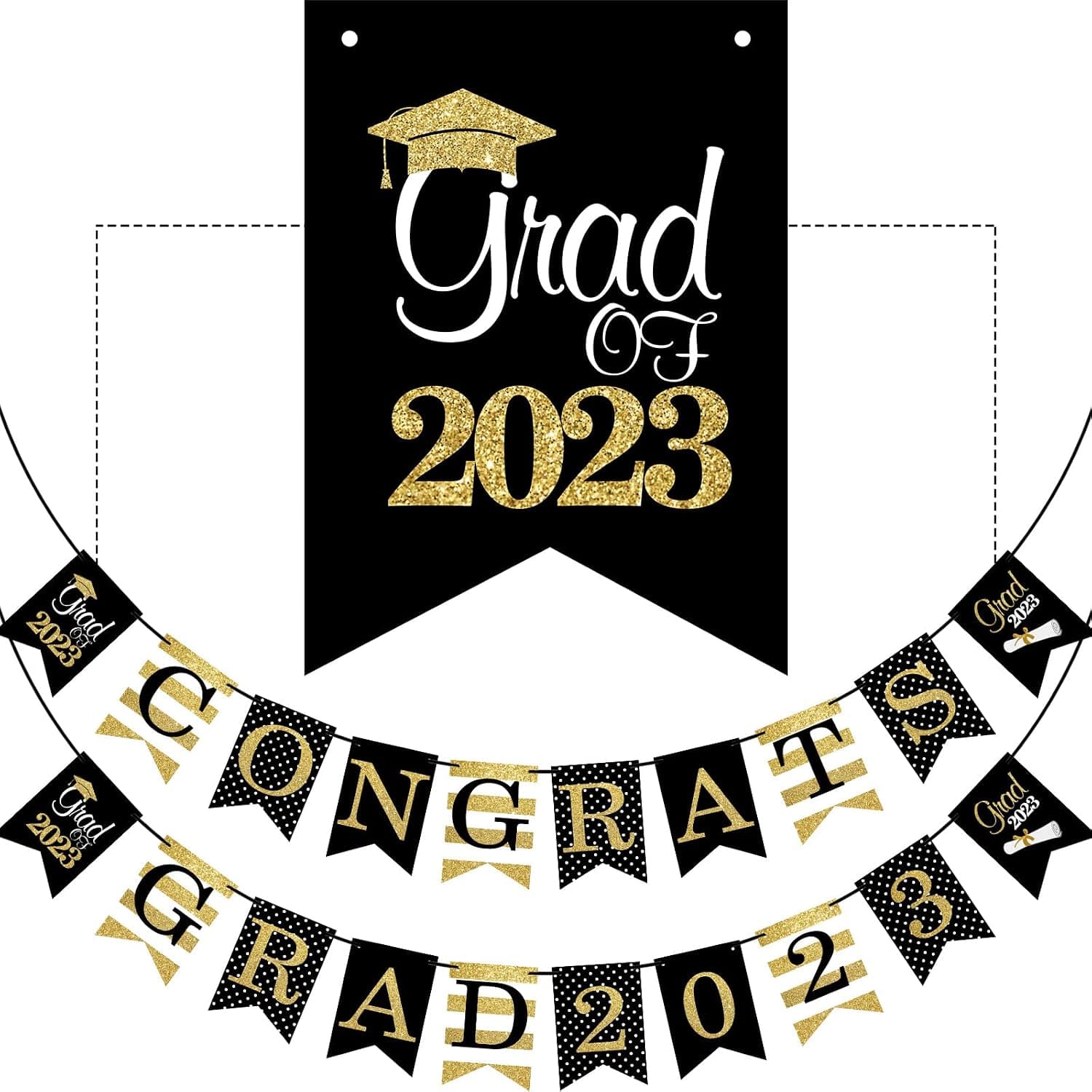 2023 Graduation Banner No DIY Required Graduation Decorations Party Supplies, Grad Banner for Class of 2023 Graduation Party Decorations College, High School Party (Black Gold)