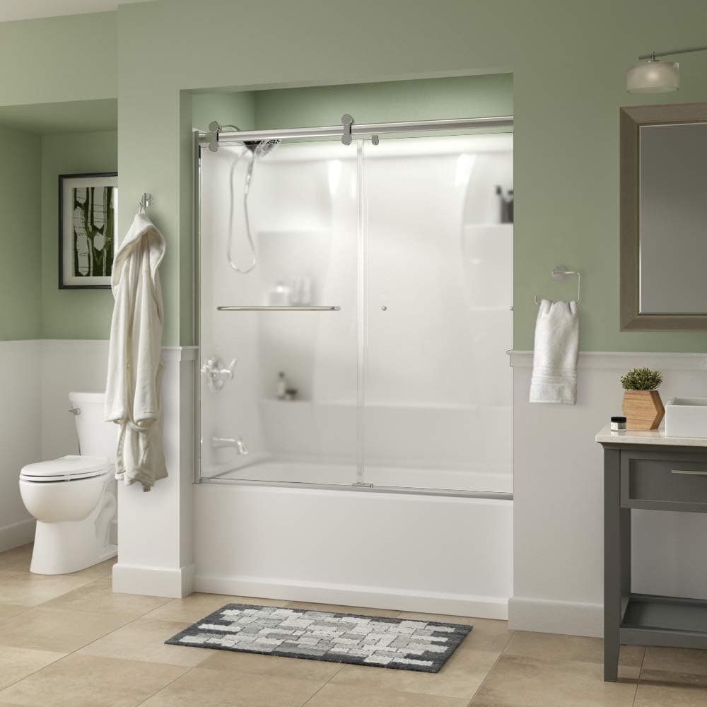 Delta Shower Doors SD3927432 Classic Semi-Frameless Contemporary Sliding Bathtub 60" x58-3/4, Chrome Track