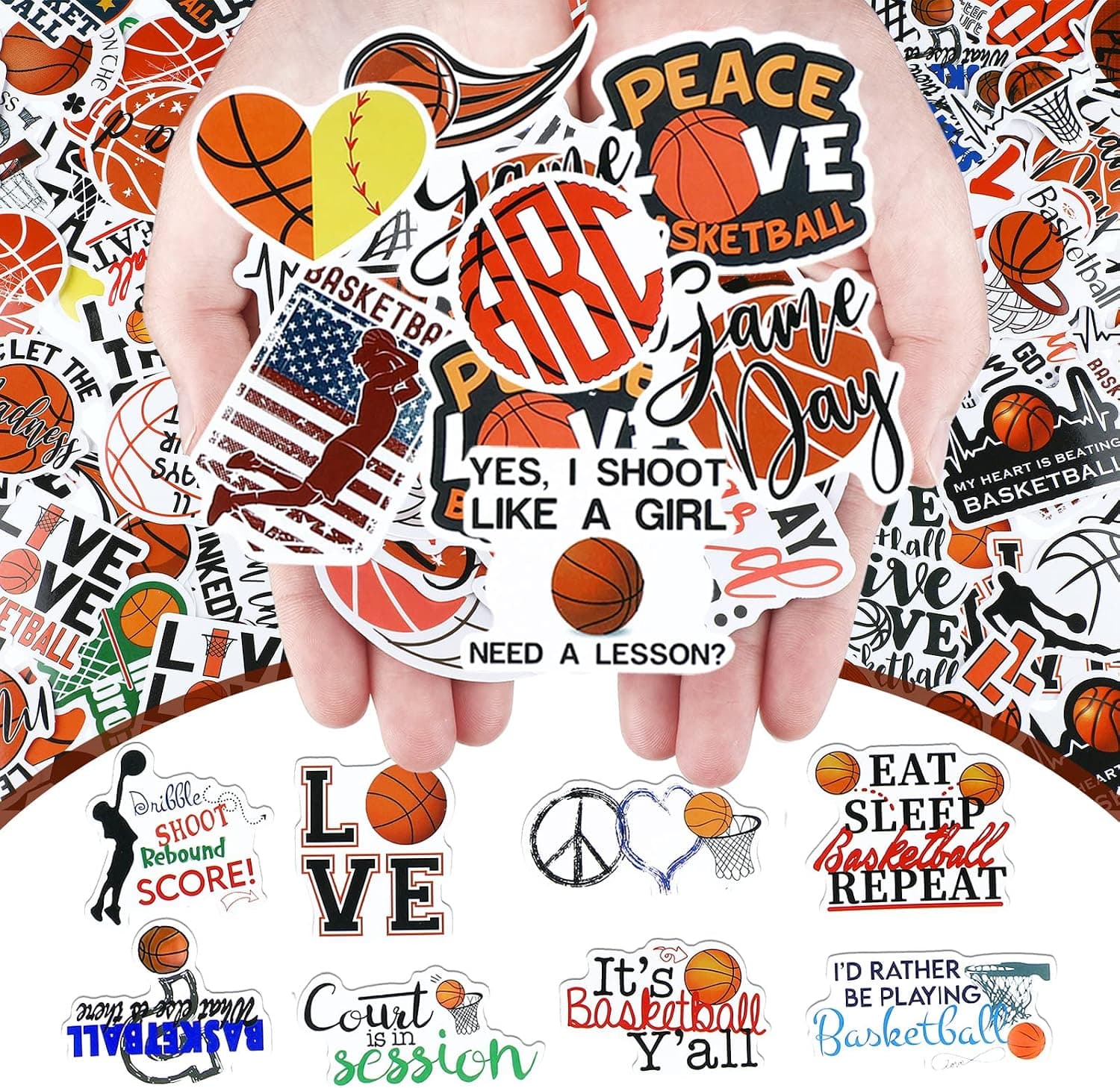 200 Pieces Basketball Stickers Waterproof Stickers Inspirational Vinyl Decals Basketball Gifts for Boys and Girls Laptop Water Bottle Phone Basketball Party Decorations Scrapbooking, 50 Styles
