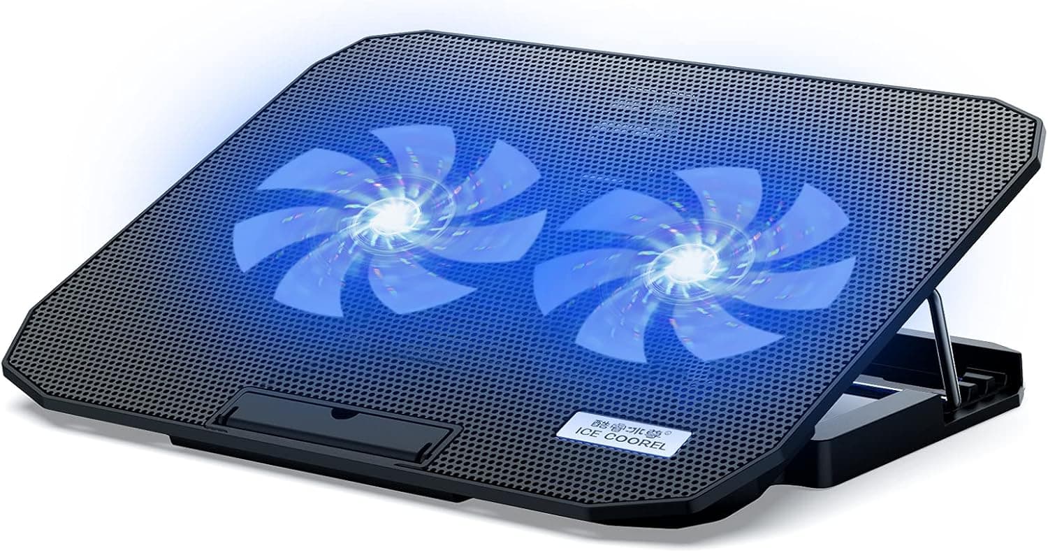 ICE COOREL Ultra Slim Laptop Cooling Pad for 10-15.6 Inch Laptops, Portable Notebook Cooler with 2 Quiet Big Fans , Gaming Laptop Fan Wind Speed Adjustable, 5 Heights Adjustment, 2 USB Port…