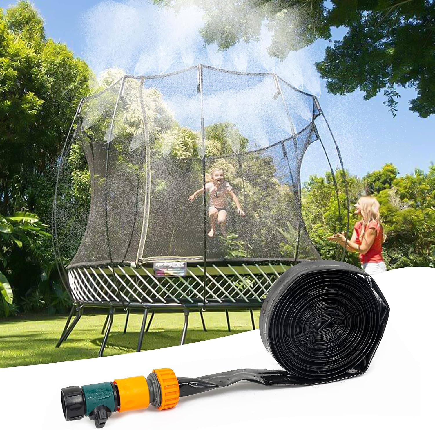 FUNPENY Trampoline Sprinkler for Kids, Outdoor Trampoline Water Accessories Hose, Fun Summer Water Play Games in Yard for Boys Girls (39FT)