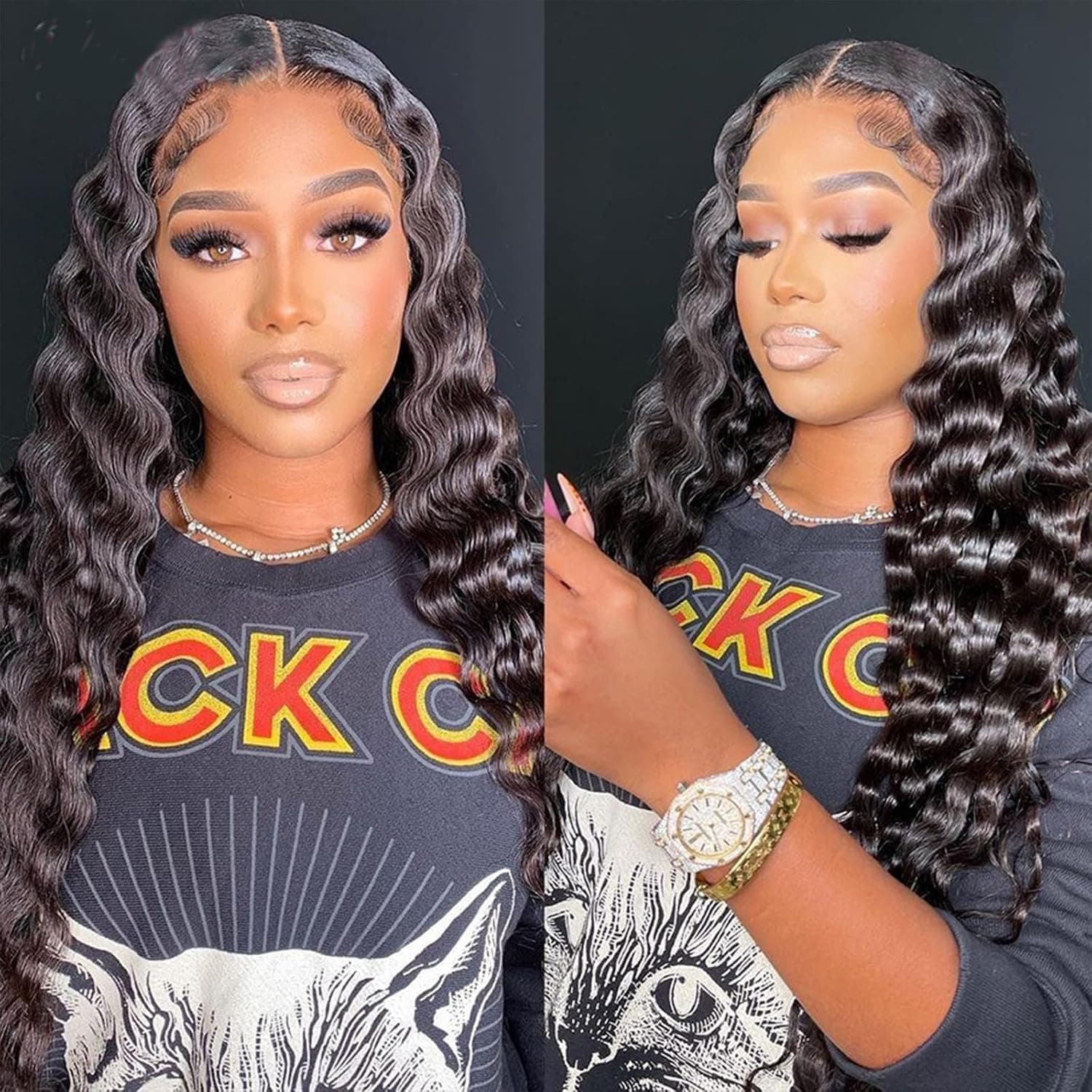 Raingirl 13X4 Loose Deep Wave Lace Front Wigs For Black Women Glueless Wigs Human Hair Pre Plucked 22 Inch H-D Transparent Lace Wig with Baby Hair Loose Deep Wave Wigs Natural Black 150% Density