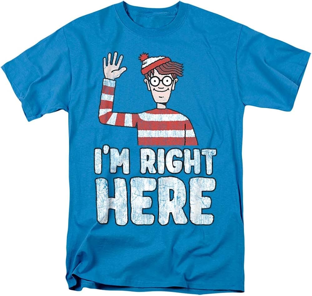Popfunk Classic Where's Waldo I'm Right Here Funny Quote T Shirt & Stickers