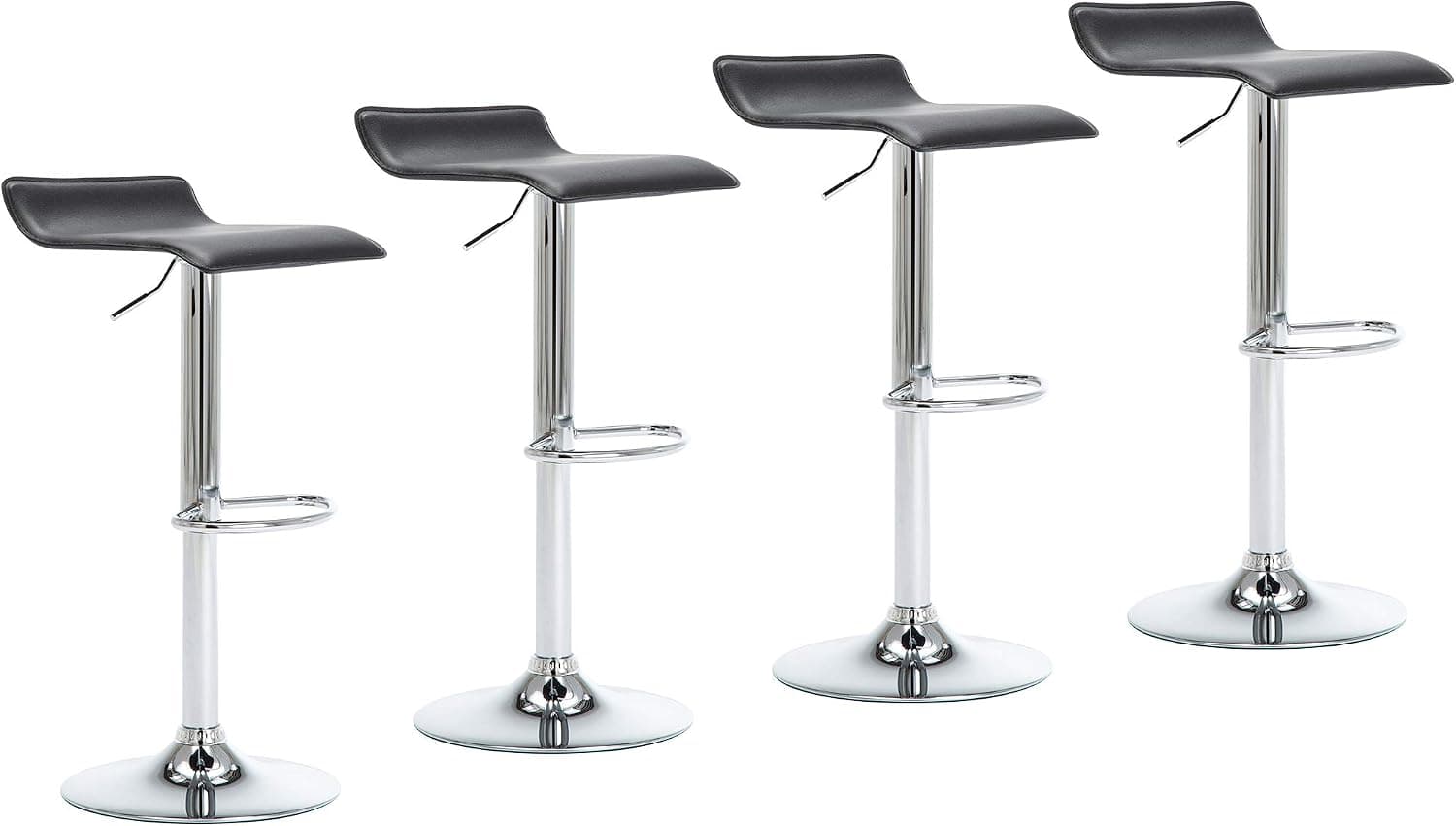 LSSPAID Bar Stools Set of 4, PU Leather Upholstered Bar Chairs, Adjustable Counter Height Barstools, 360° Swivel Island Bar Stool, Black