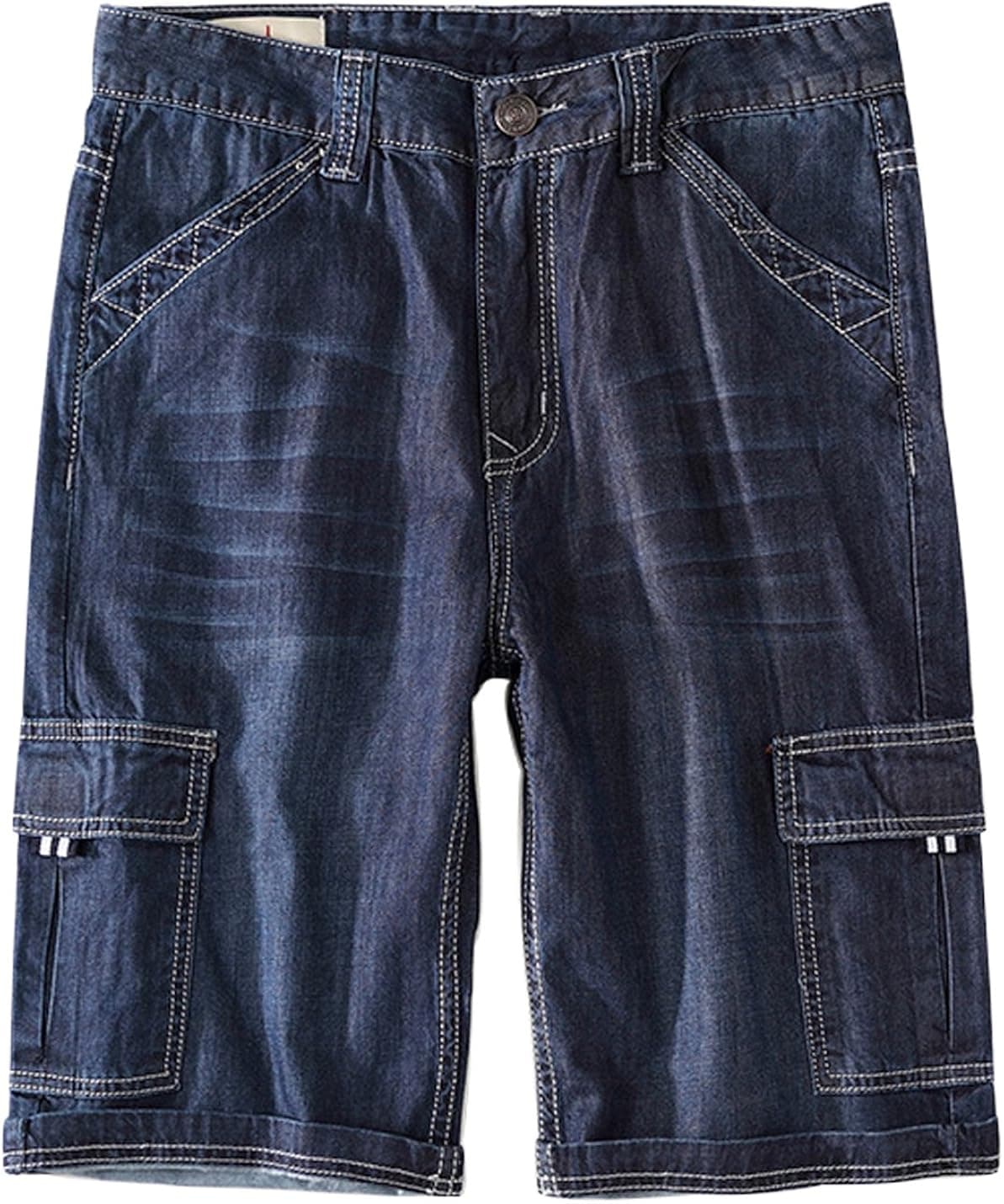 Yeokou Men's Loose Hip Hop Cropped Jeans Work Denim Shorts with Cargo Pockets (42, Style12 Dark Blue)