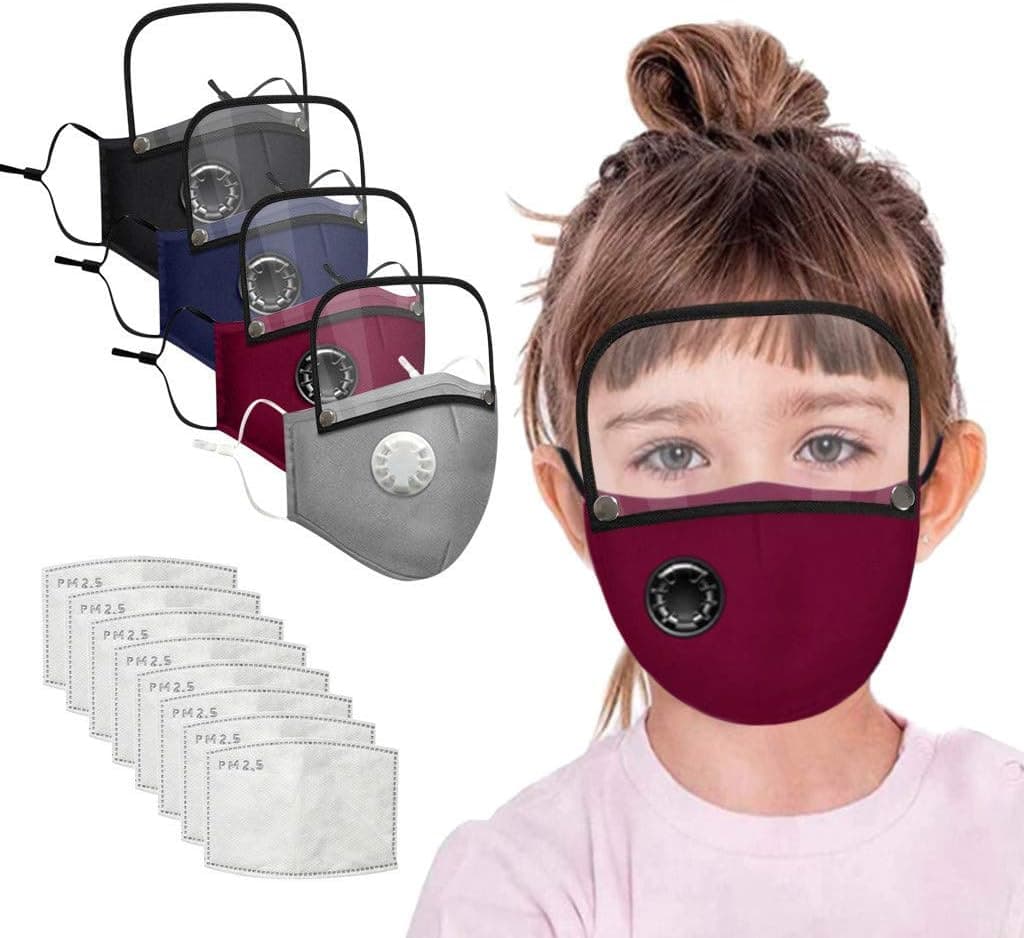 4pcs Fashion Reusable Face Bandanas with Breathing Hole, with Detachable Eyes Shield and 8pcs Activated Carbon Replaceable Filters Washable Comfortable Face cotton fabric For Kids.