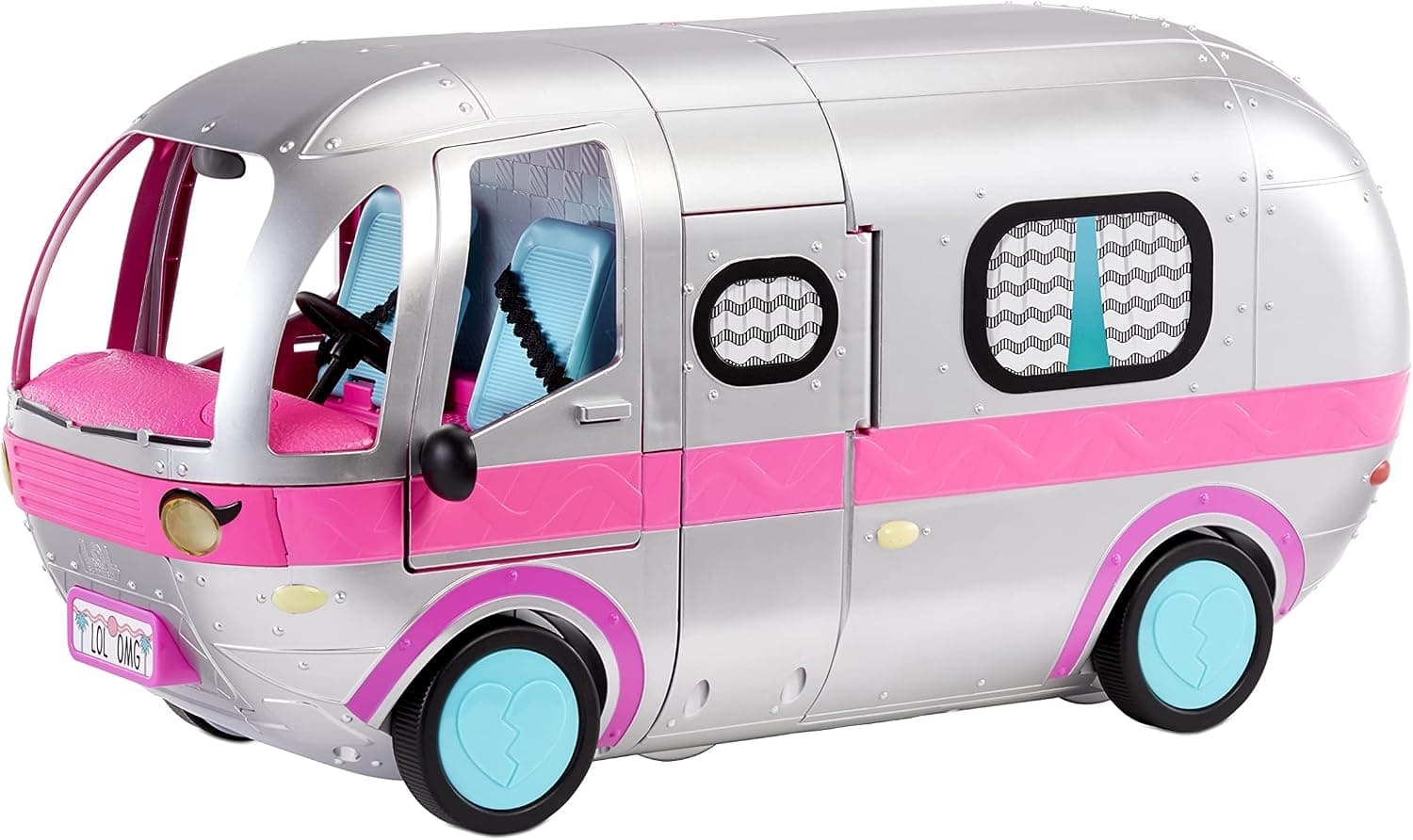 LOL Surprise OMG Glamper Fashion Camper Doll Playset with 55+ Surprises, Fully-Furnished with Light Up Pool, Water Slide, Bunk Beds, Cafe, BBQ Grill, DJ Booth - Gift Toy for Girls Ages 4 5 6 7+ Years